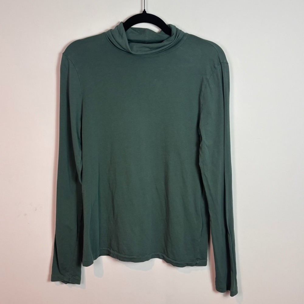 J.Crew Womens Green Long Sleeve 100% Cotton Turtleneck Tee size Large Classic